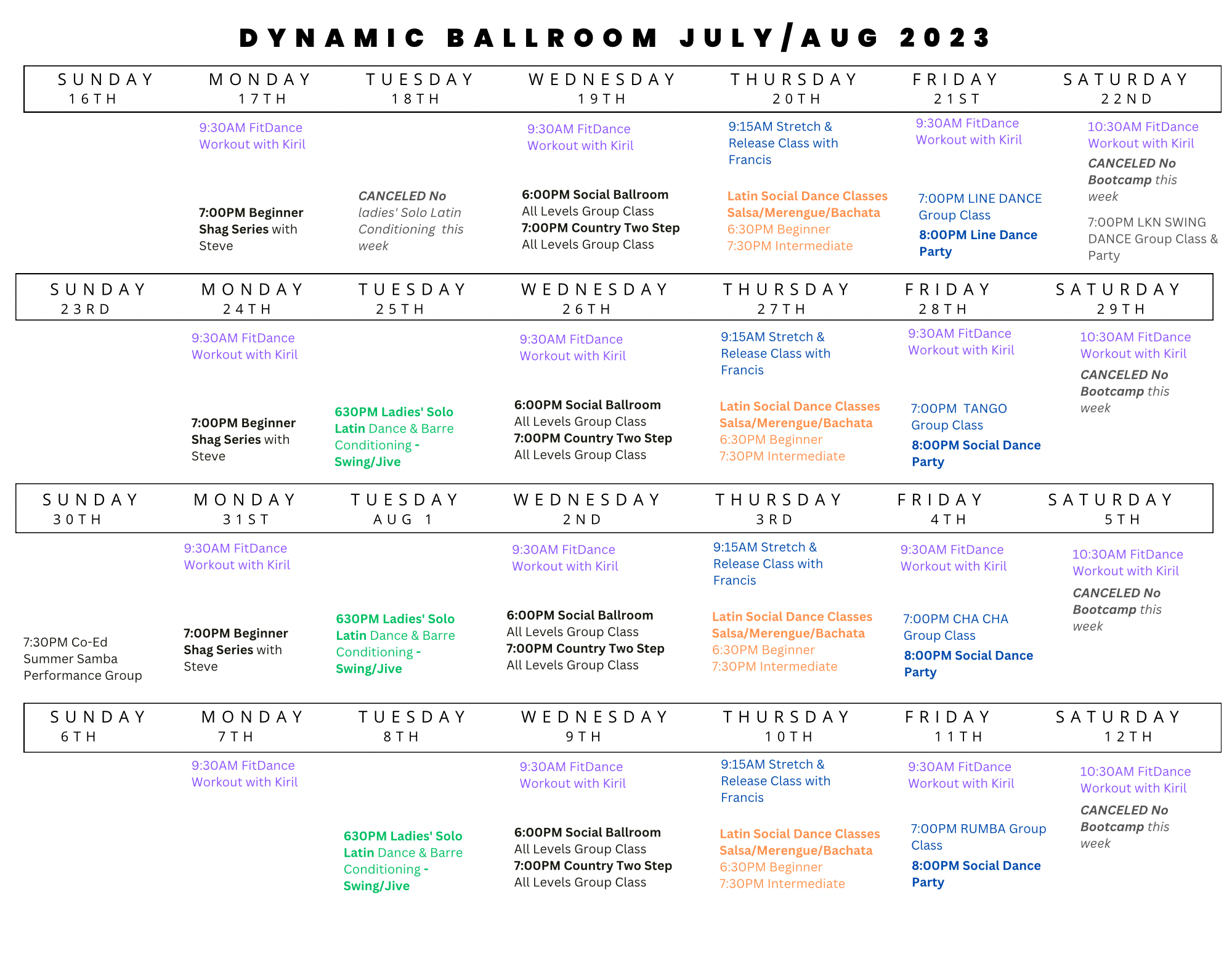 Calendar Dynamic Ballroom